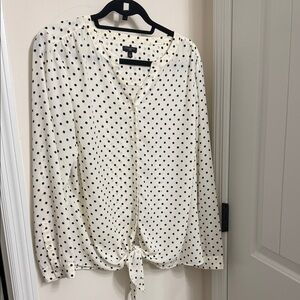 Talbots Ivory and Navy Blue Dot Tie-Front Blouse